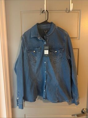True Religion Medium Blue Wash Western Denim Shirt Jacket